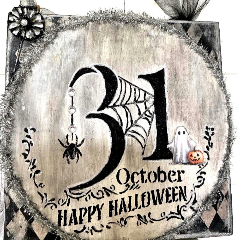 Spooky October 31st  Custom  Vintage Inspired  Halloween  Door or Wall Decor